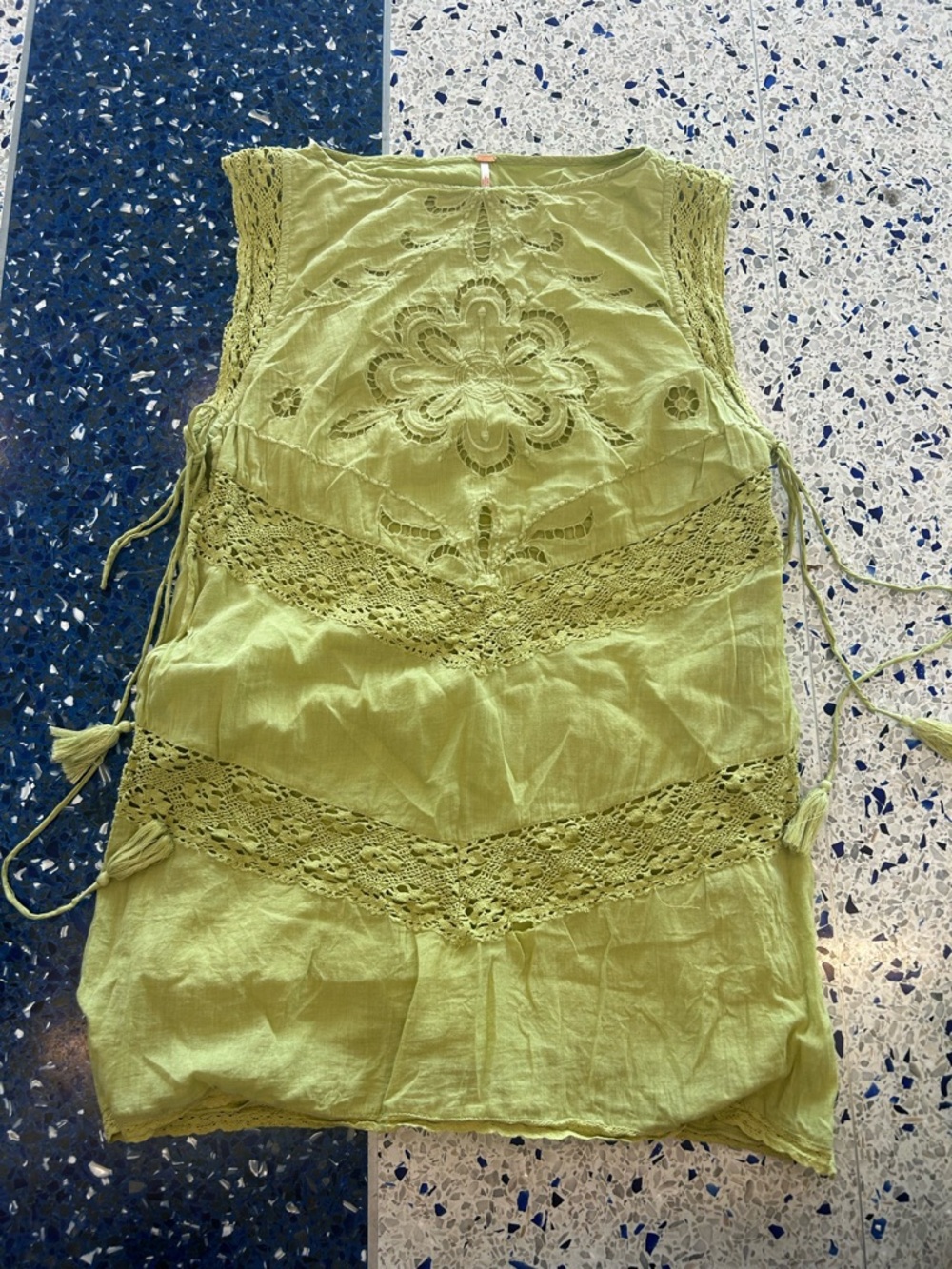 Viral Free People Olive Green Crochet-Panel Sleeveless Mini dress